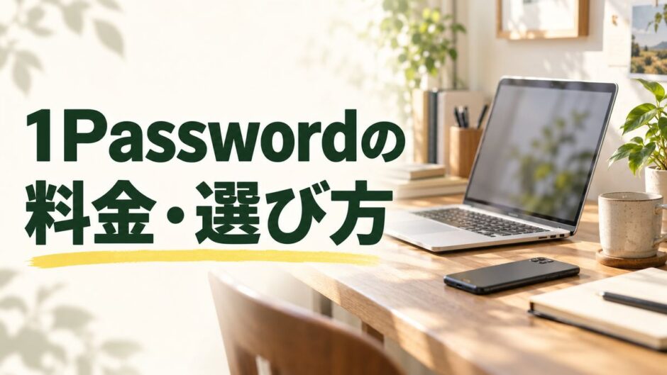 1Passwordの料金と選び方。パソコンとスマートフォンを置いたデスク