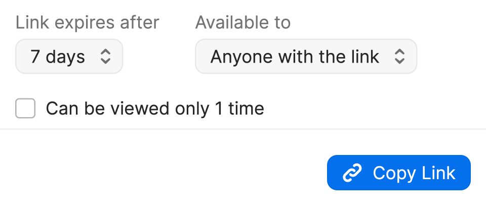 1Password公式の共有設定。有効期限とリンクを利用できる相手を指定する