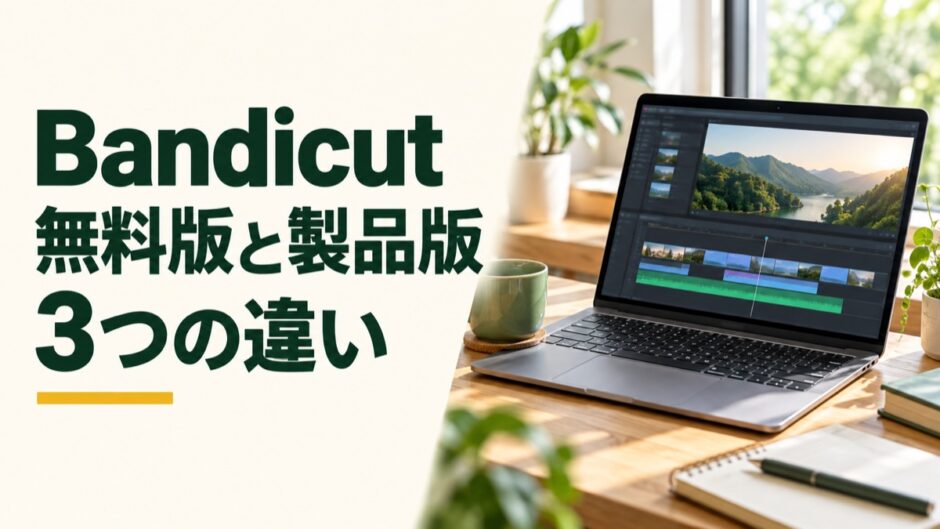 Bandicutの無料版と製品版の3つの違いを紹介する記事のアイキャッチ