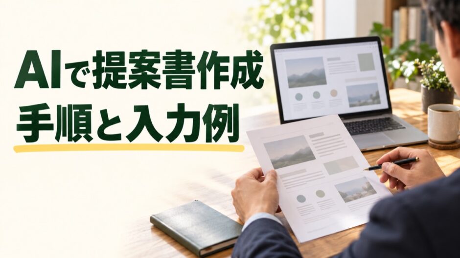AIで提案書を作成する手順と入力例。提案資料を確認しながら内容を整える仕事風景