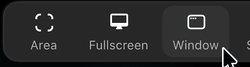 CleanShot X公式の撮影メニューにあるArea・Fullscreen・Windowの3ボタン