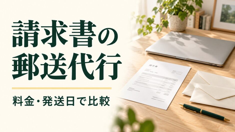 請求書と封筒を使い、郵送代行の料金・発送日を比較する記事のアイキャッチ