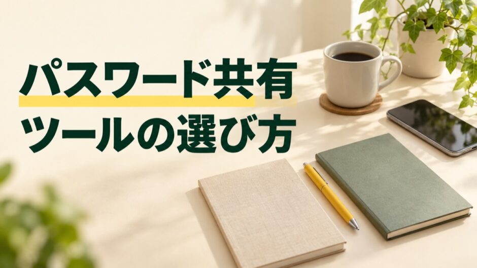 一時共有とチーム管理に使うパスワード共有ツールを比較する記事のアイキャッチ